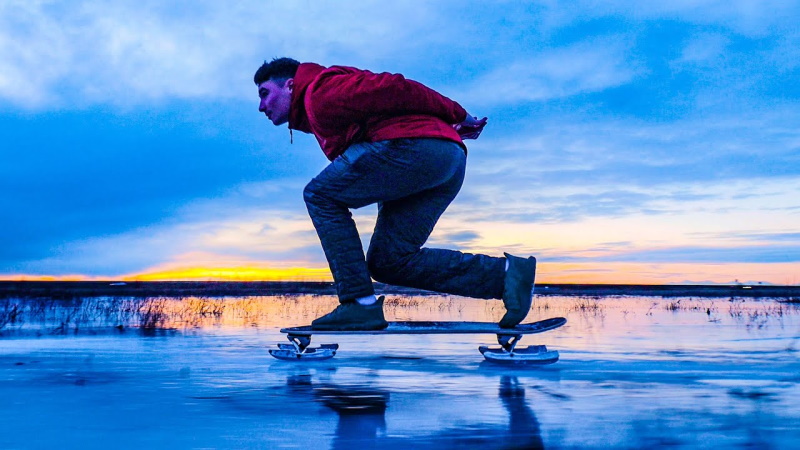 Skateboarding on ice